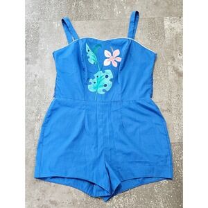 Vintage 1970s Playsuit, 70s/80s Romper, Swimsuit, Floral, Cotton
